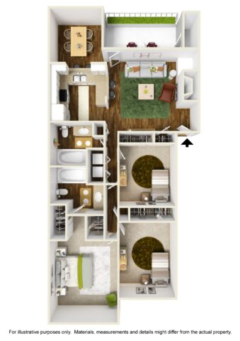 3 bed floor plan