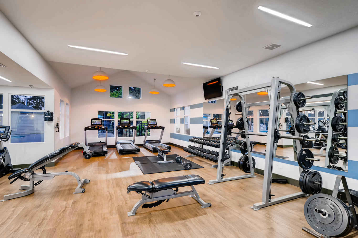 fitness center with cardio machines and strength training equipment